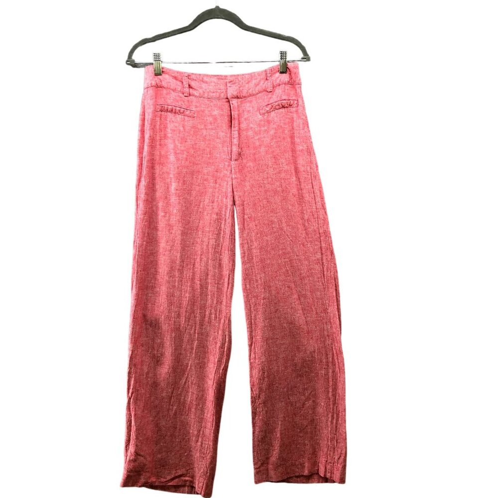 Linea Donna Linen Blend Pants Womens S Pink Mid Rise Wide Leg Trouser 28'' Waist